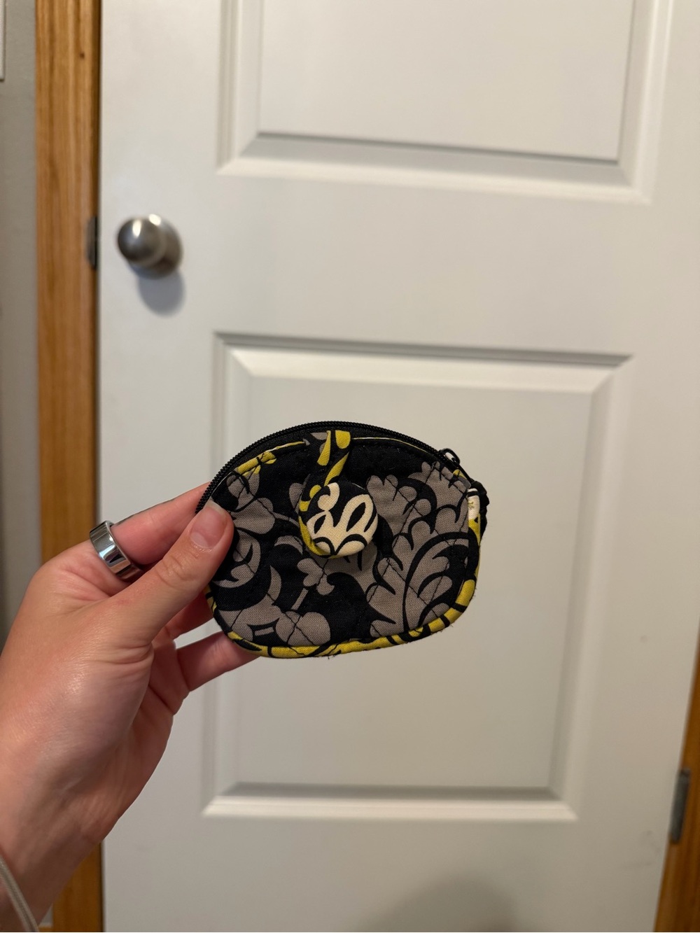 Vera Bradley Black, Yellow & Gray Quilted Coin Pouch